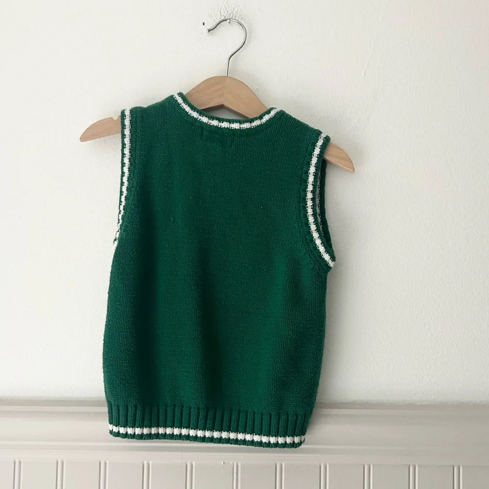 The Children's Place 24 Months VNeck Cable Knit Green Vest with White Trim